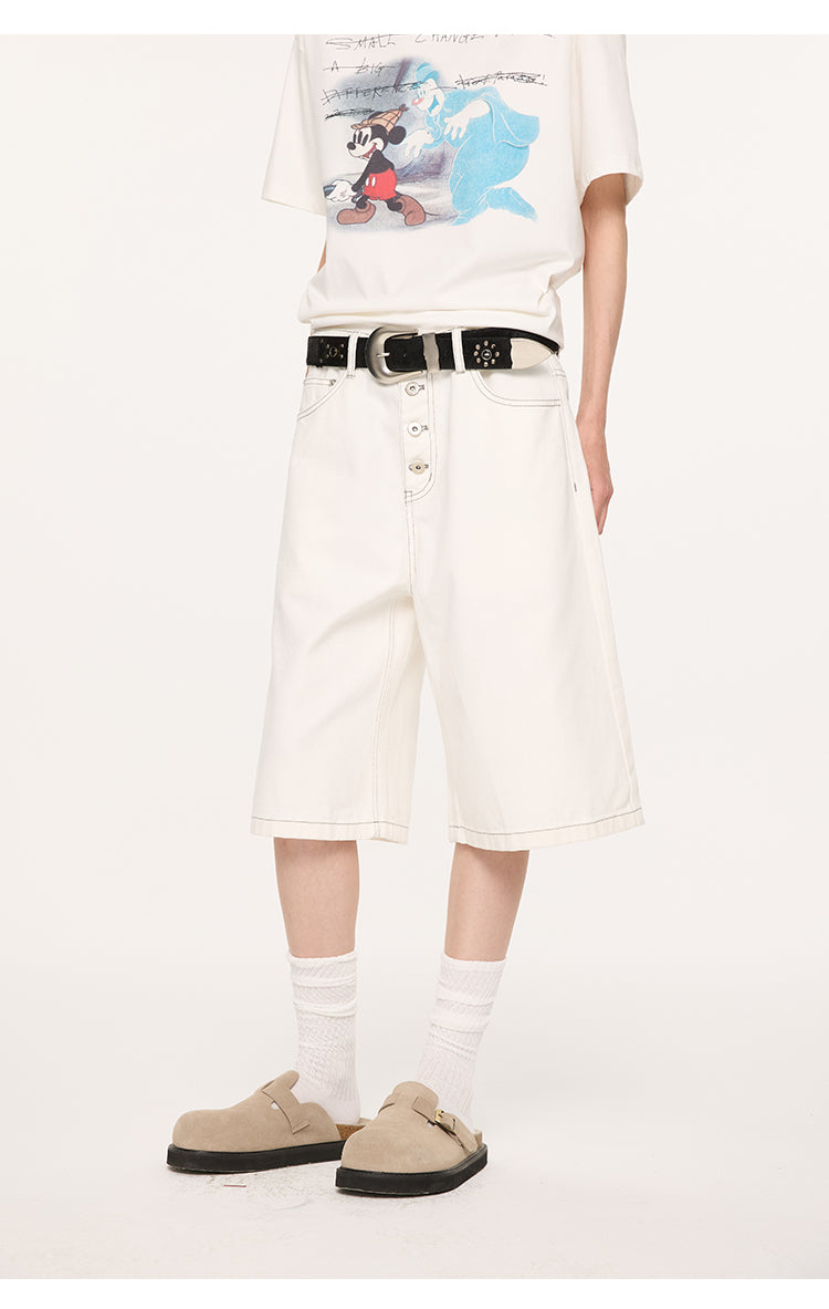 A-line denim shorts with buttons
