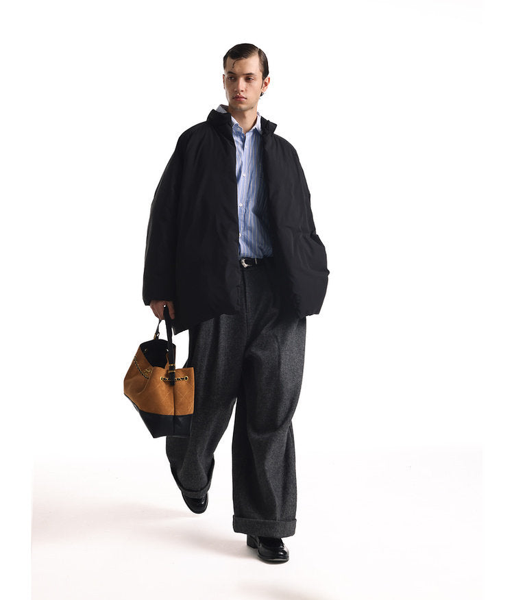 Mid-length down jacket with belt