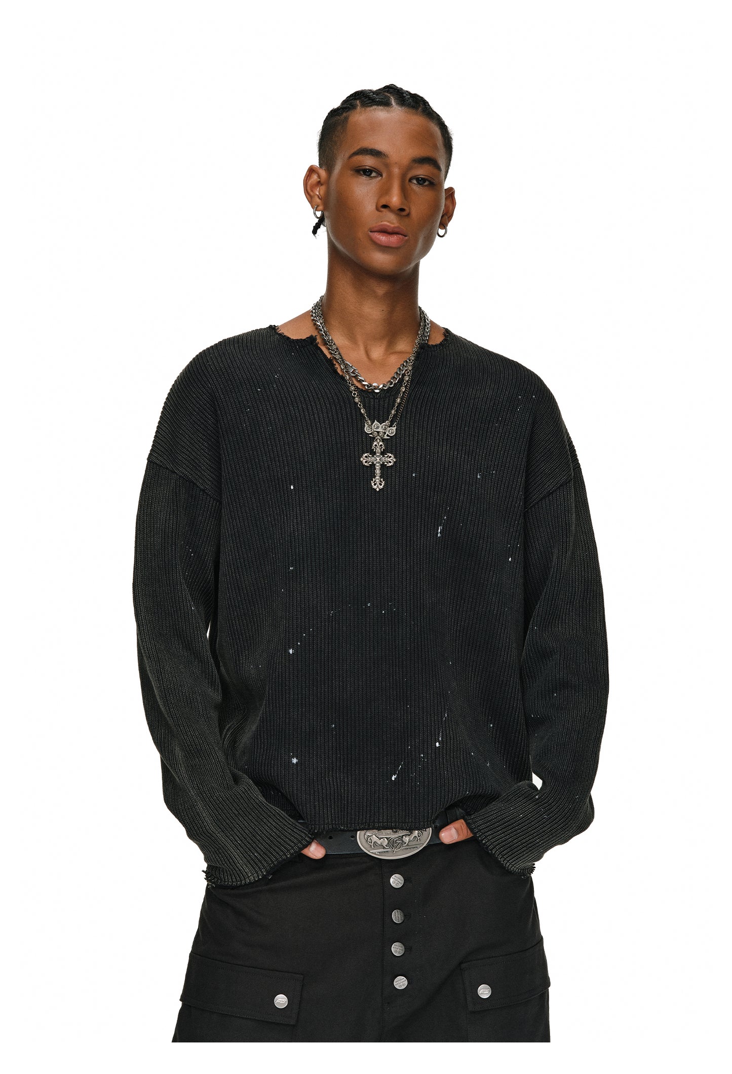 Old Pit Stripe V-Neck Sweater