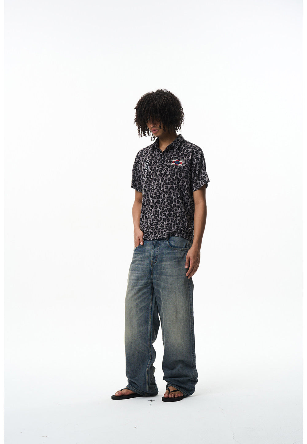 Vintage Polo Shirt with Leopard-Print Embroidery