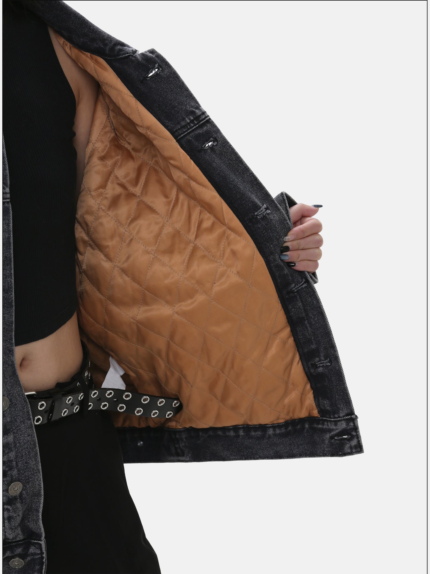 Distressed-Finish Color Quilted Denim Jacket