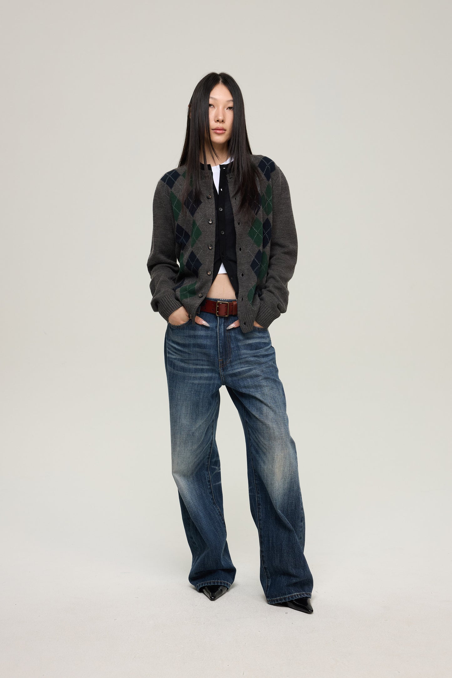 Diamond Jacquard Wool-Blend Cardigan