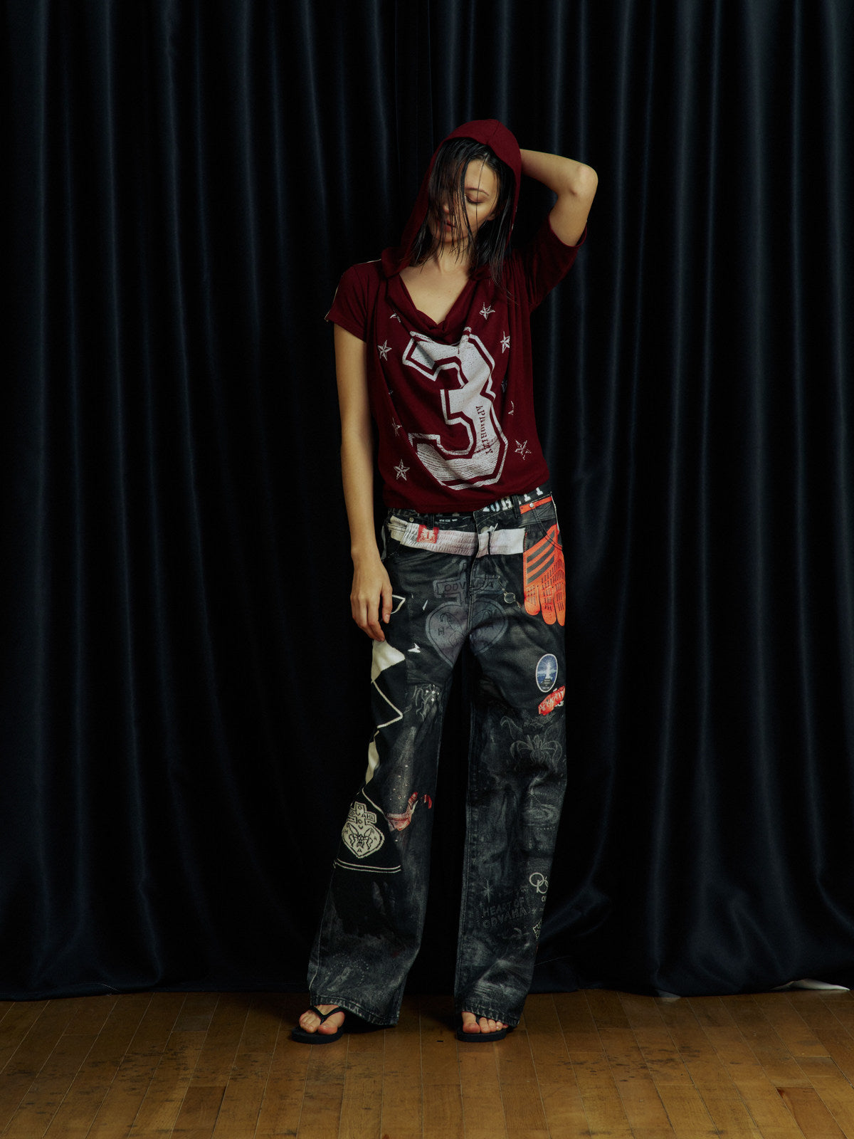 Digital-Print Denim Pants
