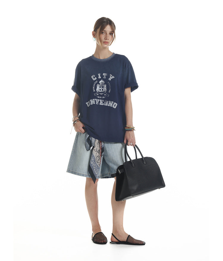 Gradation Damage Processing T-shirt