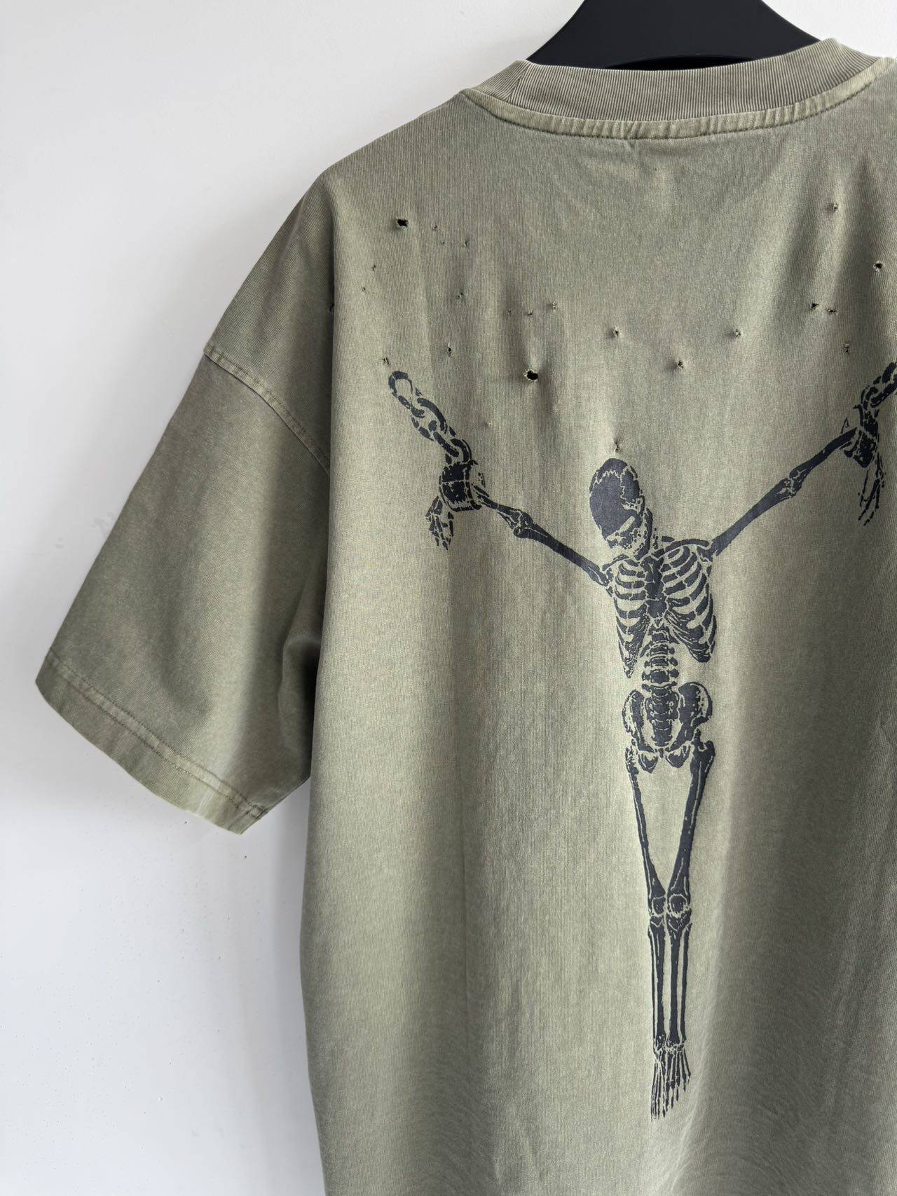 Distressed Print T-Shirt with Ripped Details