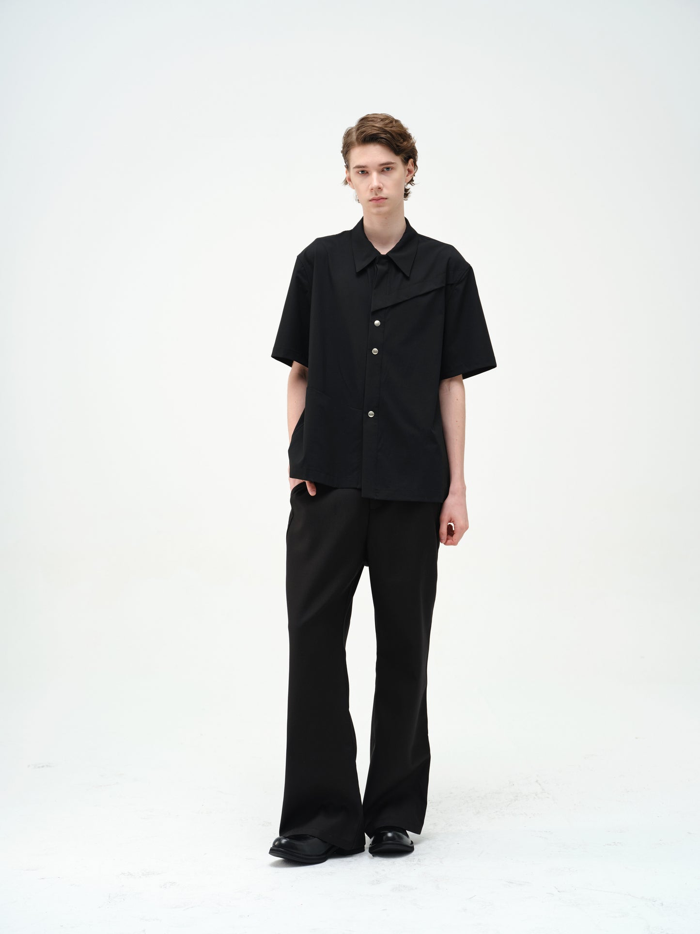 Loose-fit Asymmetrical Snap-Button Shirt