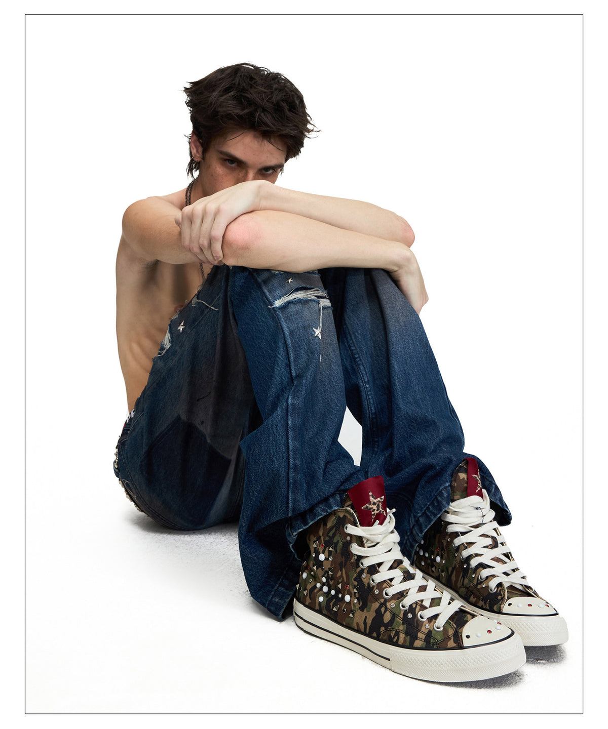 Camouflage-Print High-Top Canvas Shoes
