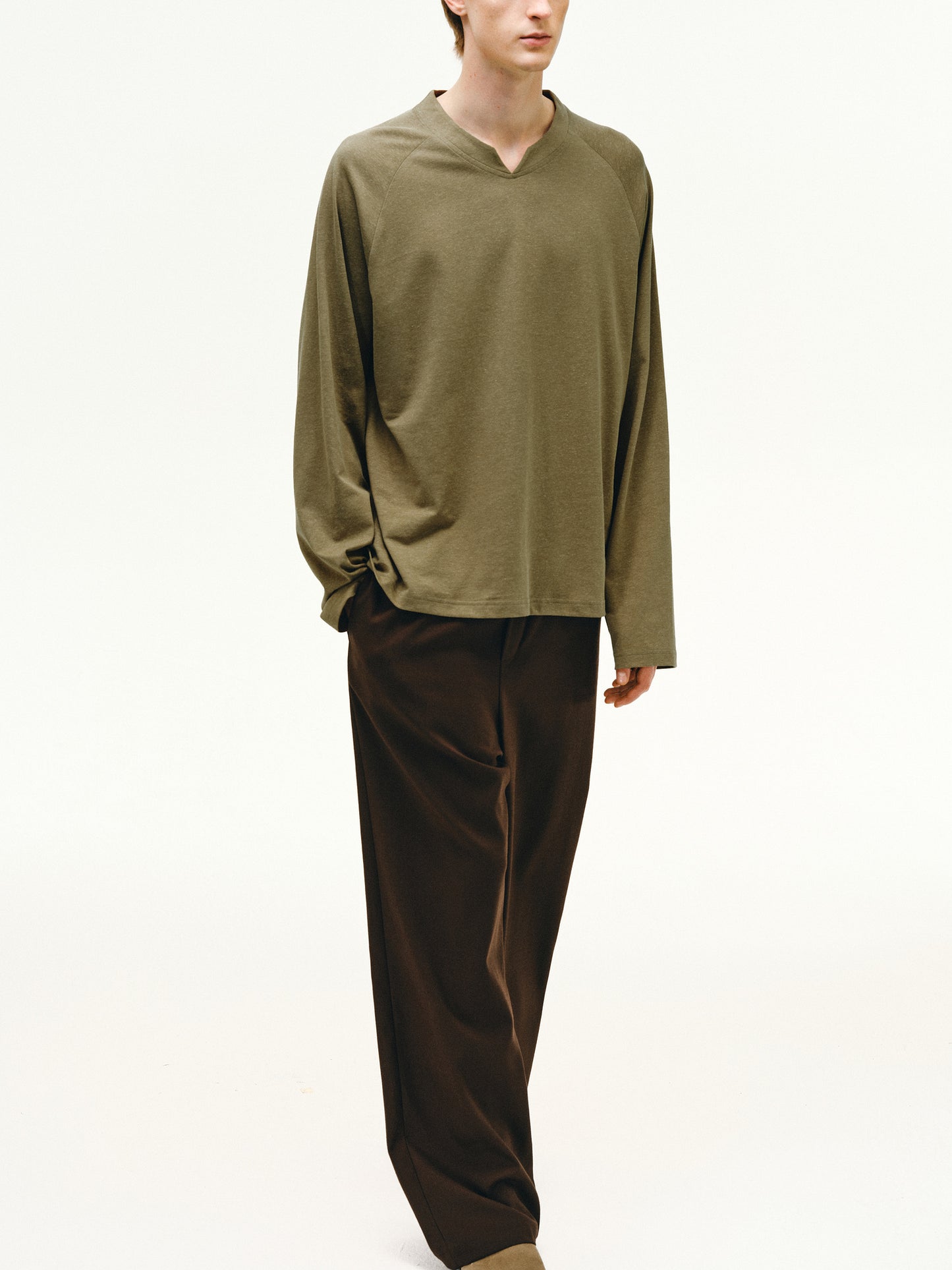 Linen-Blend V-Neck T-Shirt