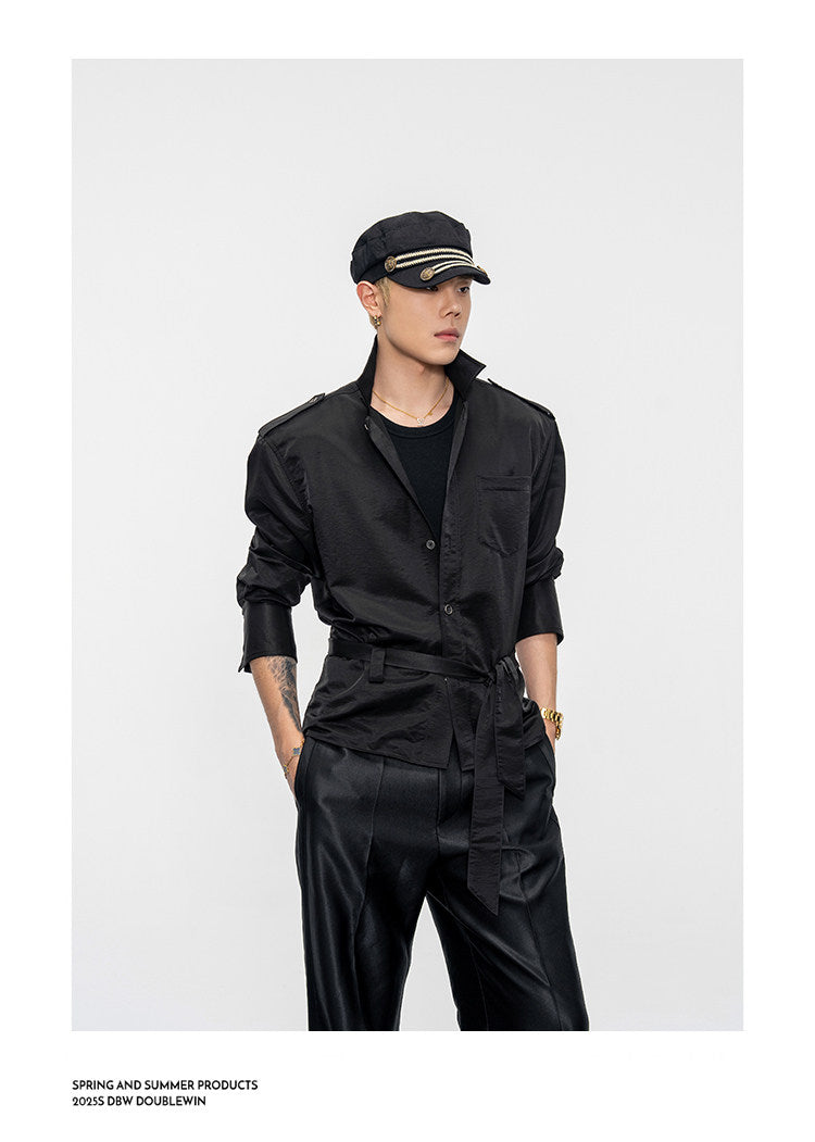 Wide-Shoulder-Pad Straight-Silhouette Shirt