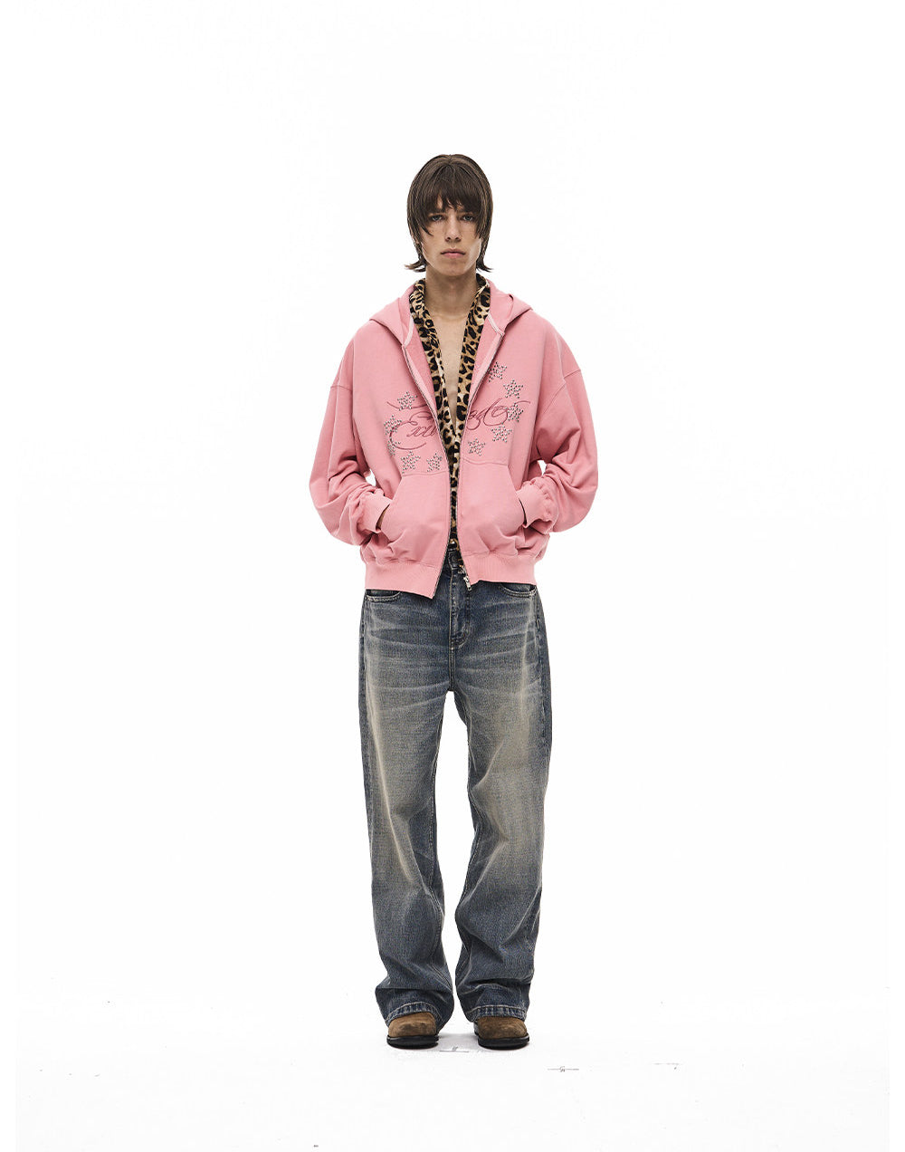 Alphabet Embroidered Hoodie with Zipper