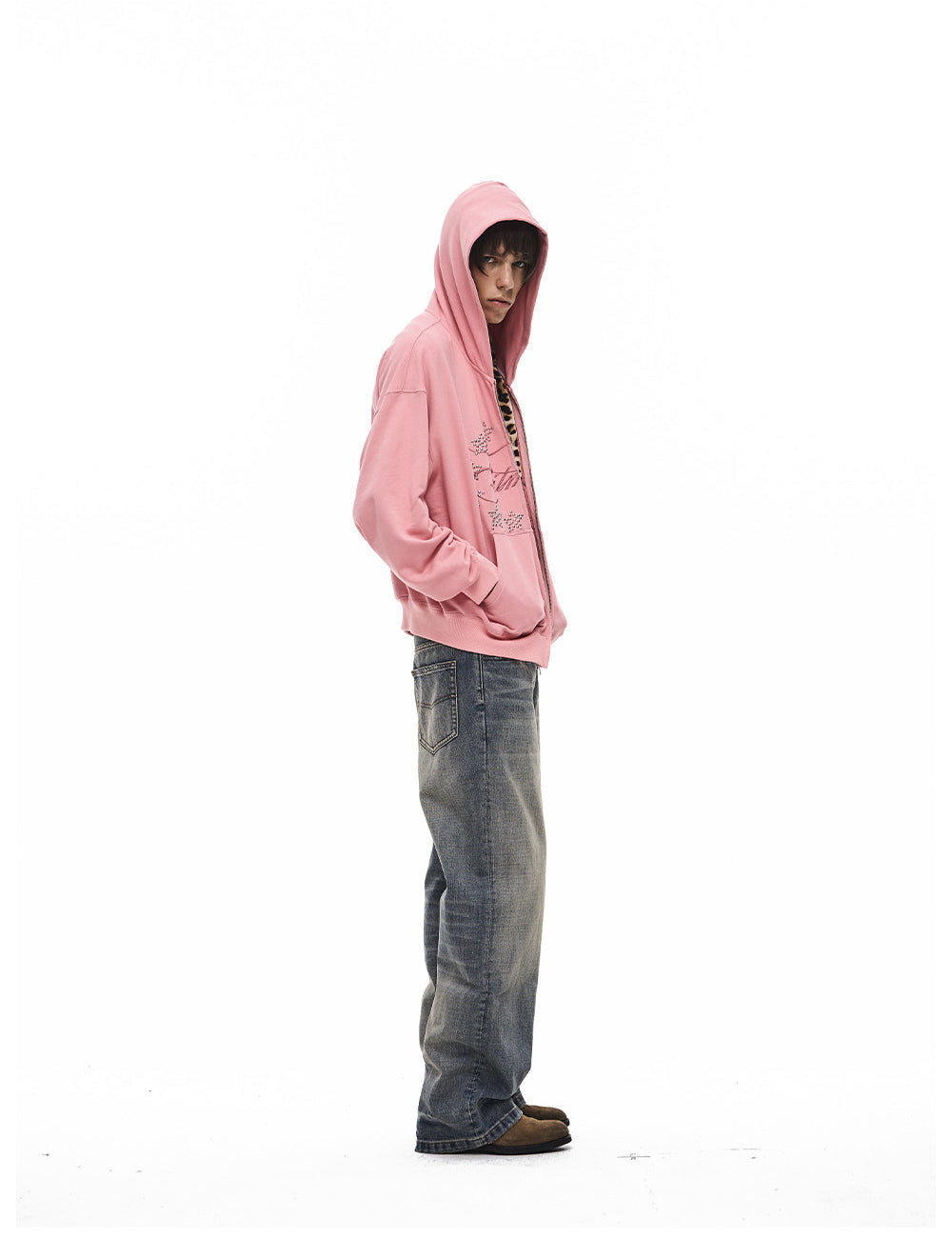 Alphabet Embroidered Hoodie with Zipper