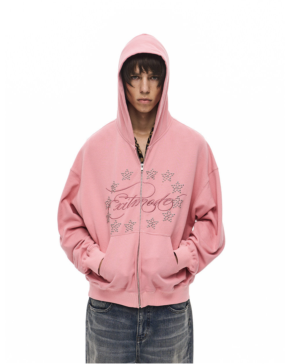Alphabet Embroidered Hoodie with Zipper