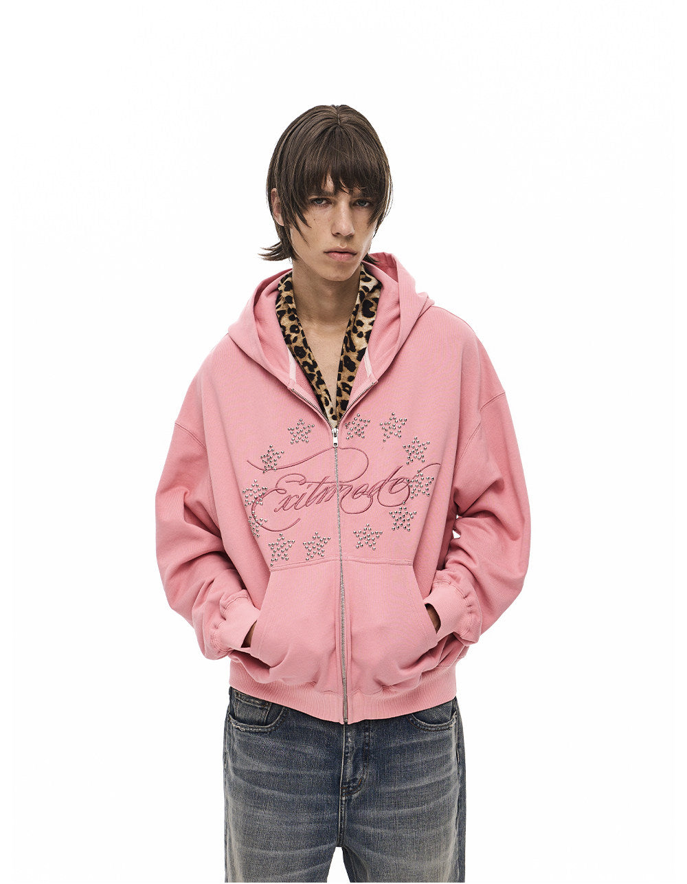 Alphabet Embroidered Hoodie with Zipper