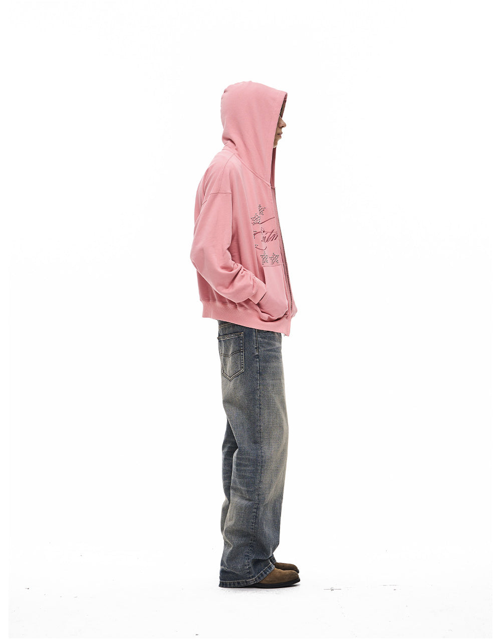 Alphabet Embroidered Hoodie with Zipper