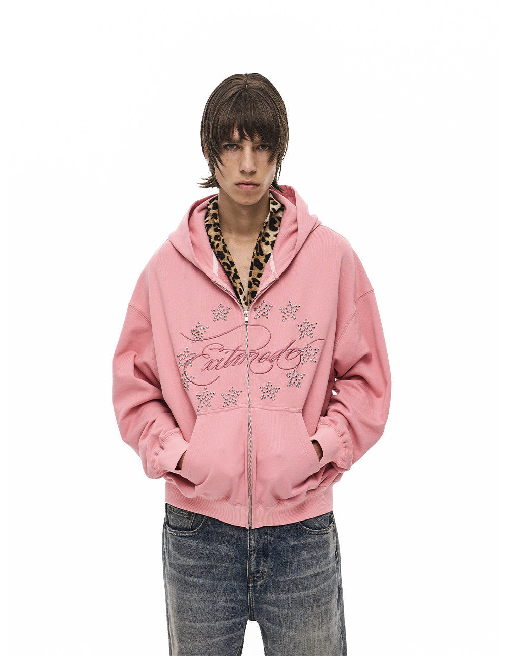 Alphabet Embroidered Hoodie with Zipper