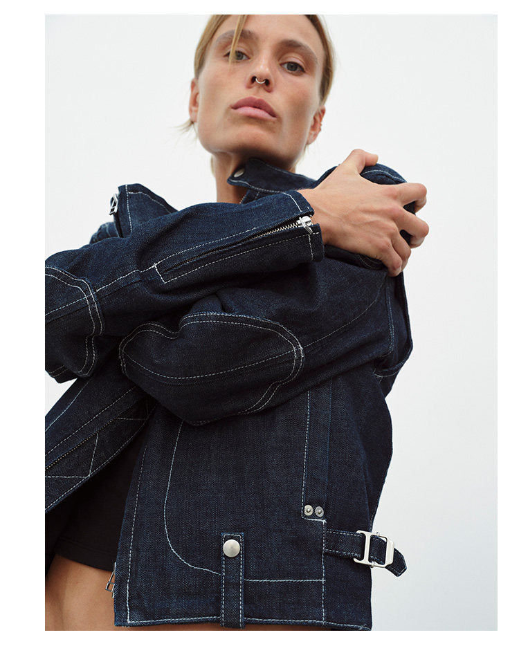 Raw Denim Jacket with Contrast Stitching