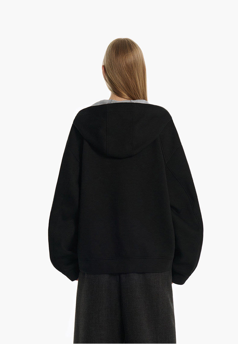 Color-Block Hooded Zipper Sweatshirt