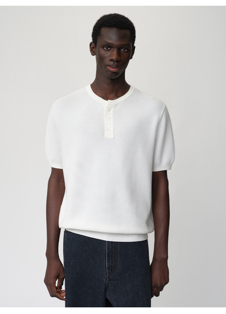 Waffle Henley Neck Knit Shirt