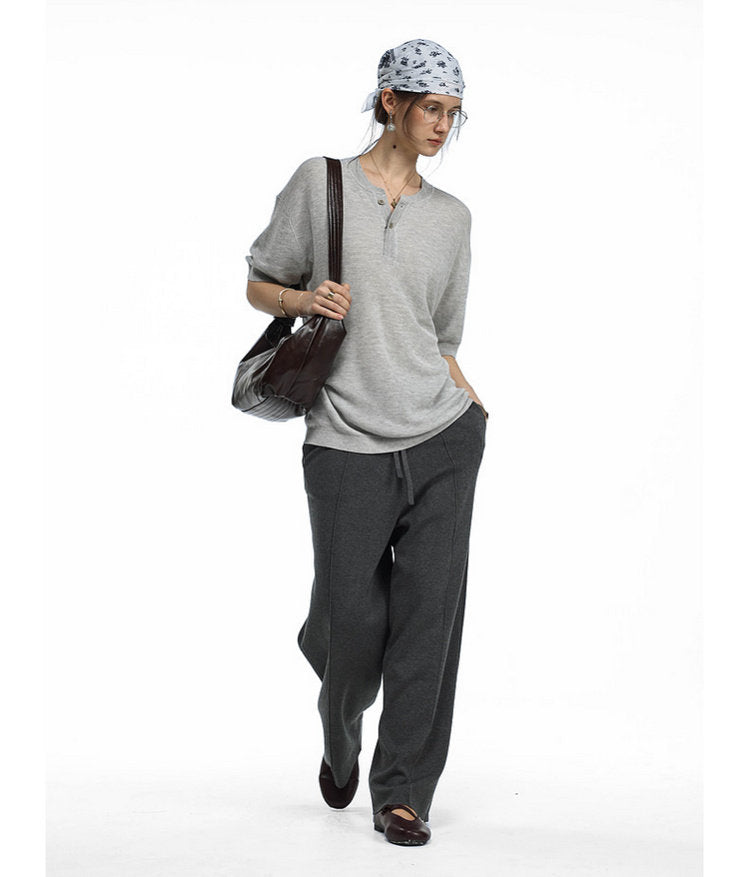 Henley-neck knit shirt