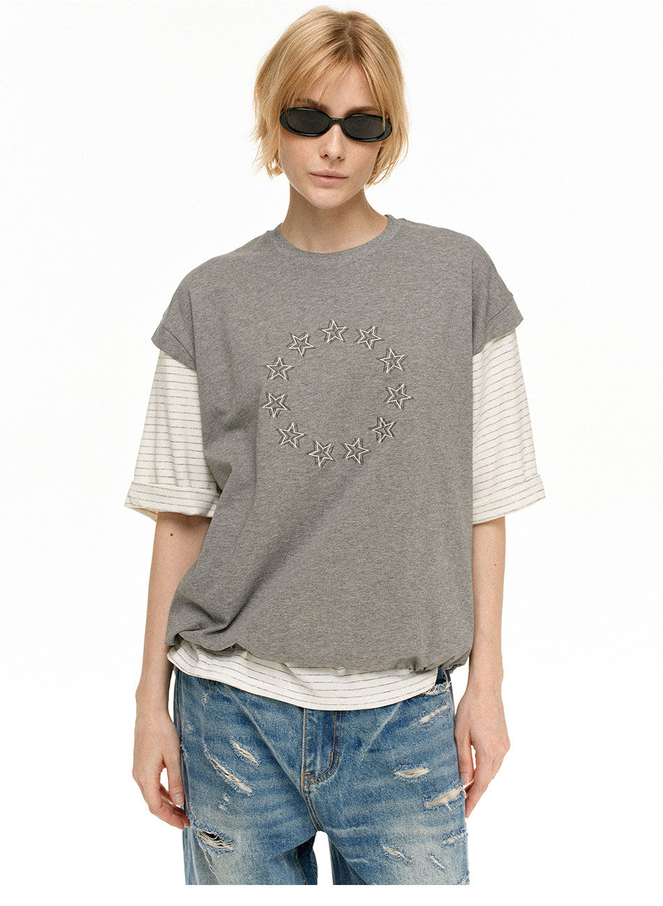 Faux Two-Piece Star-Print T-Shirt