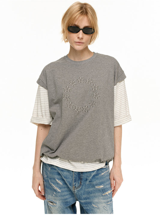 Faux Two-Piece Star-Print T-Shirt