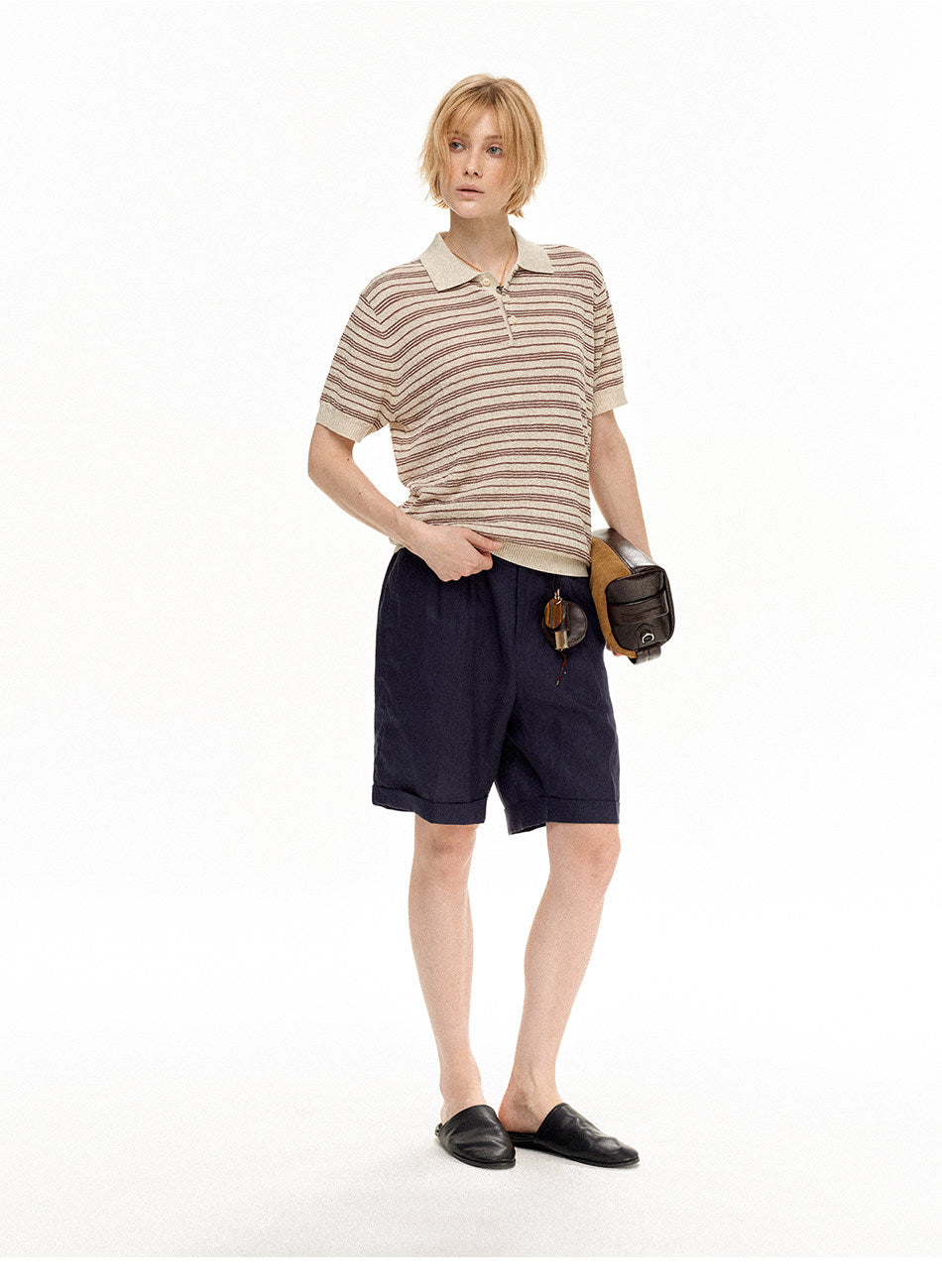 Linen Polo Shirt with Stripes