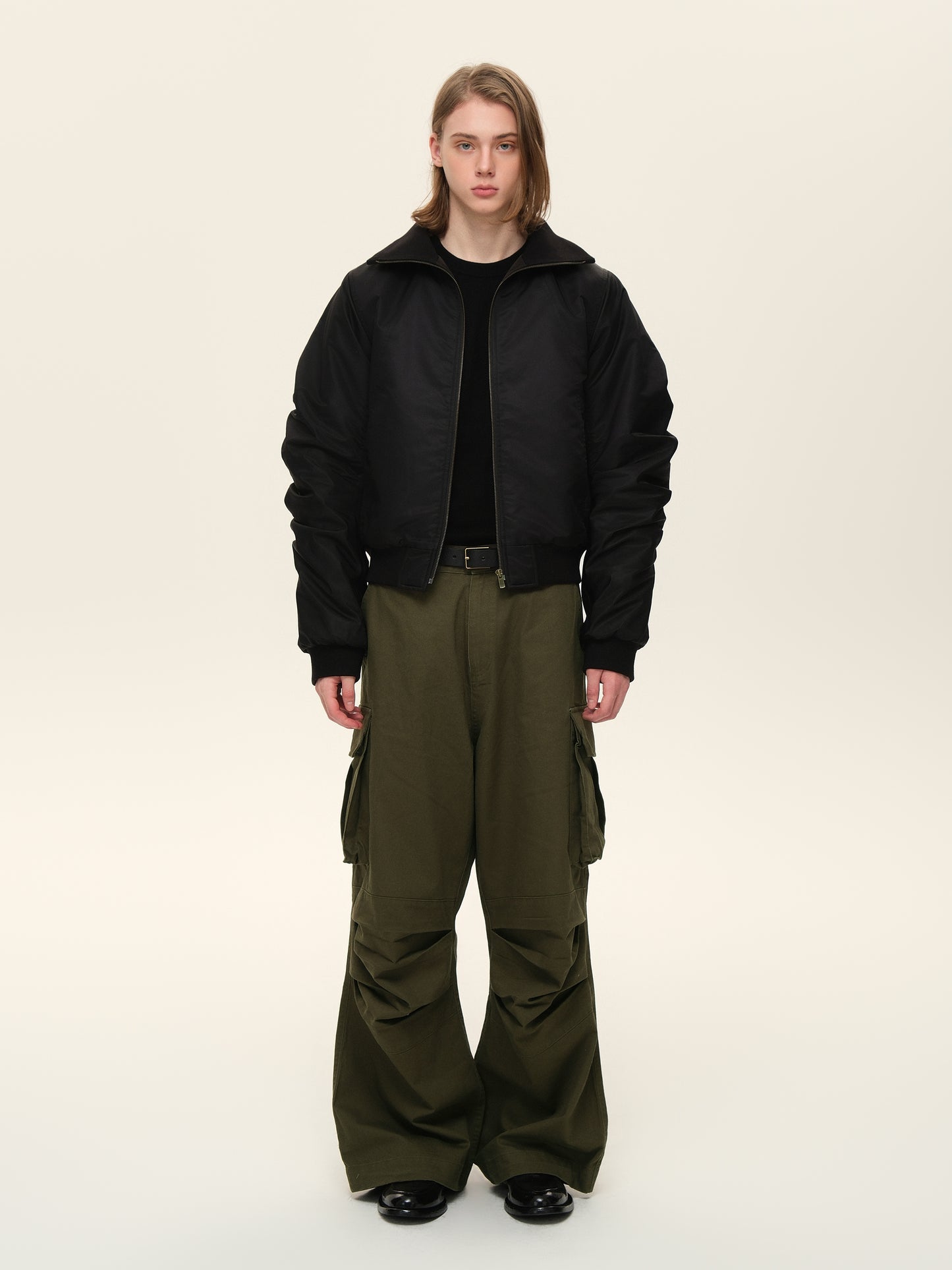 Knee-pleated Washed Casual Pants