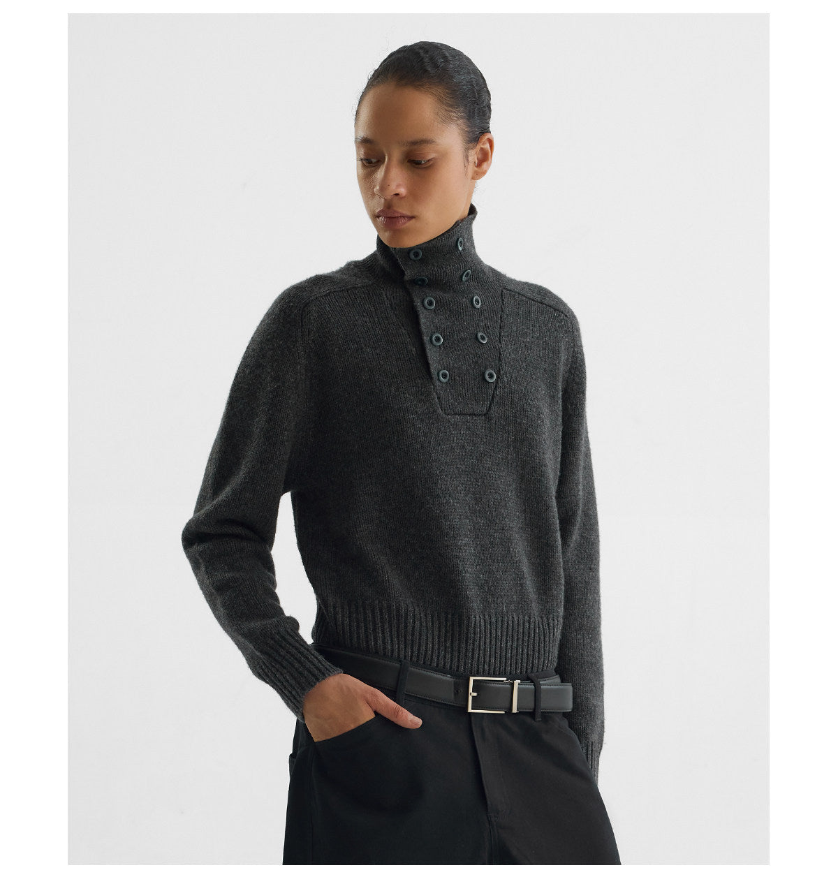 Wool Sweater with a Stand-Up Collar