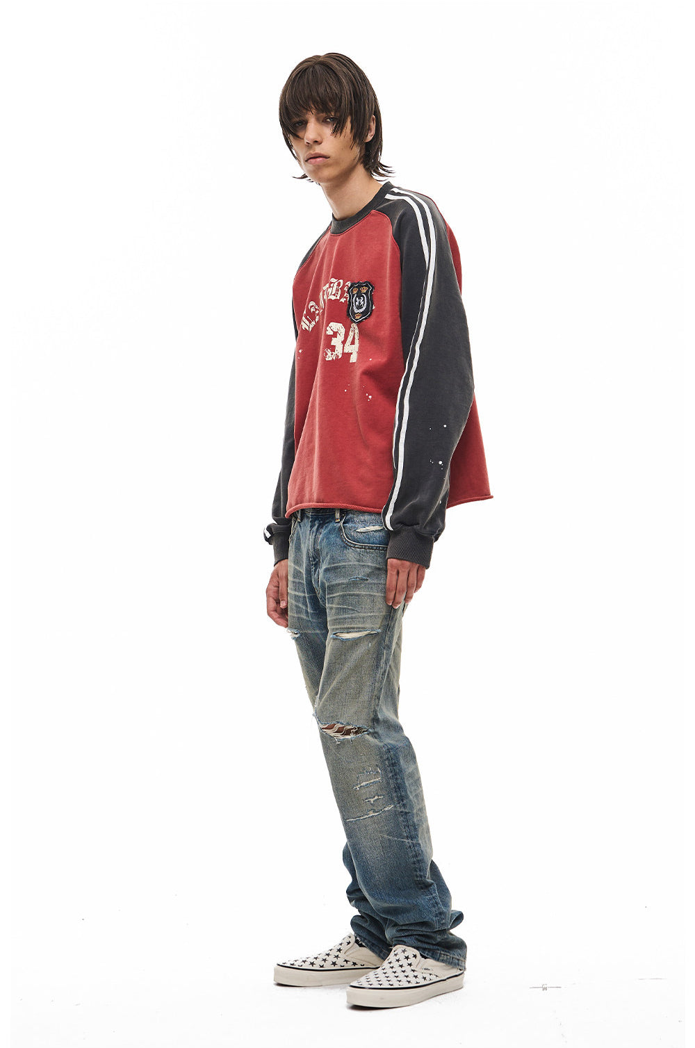 Wash-Finished Sweatshirt with Printed Badge Sweatshirt