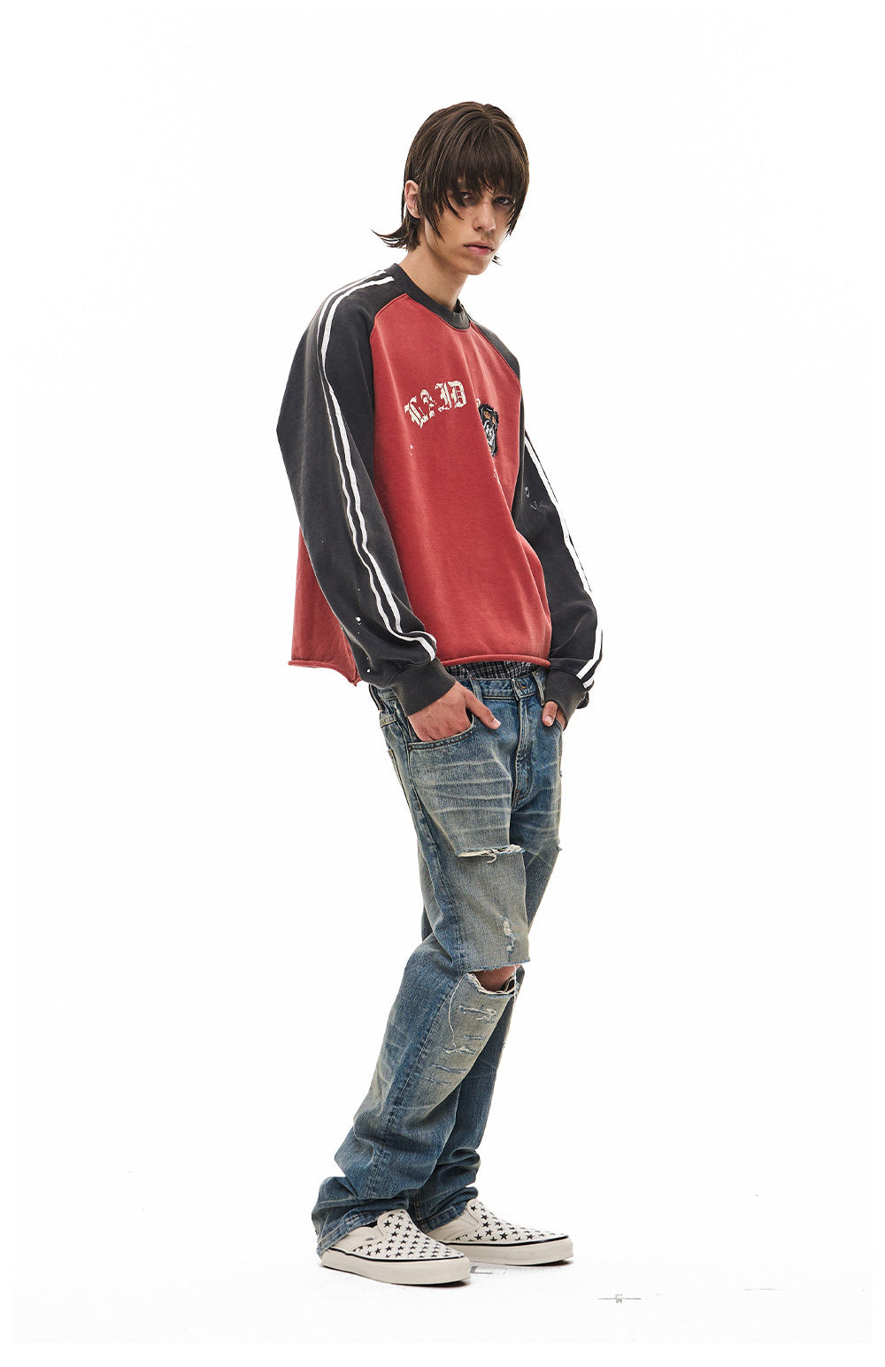 Wash-Finished Sweatshirt with Printed Badge Sweatshirt