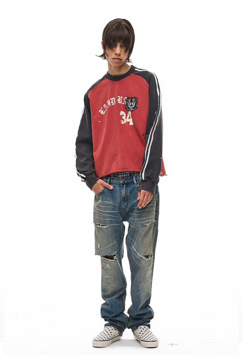 Wash-Finished Sweatshirt with Printed Badge Sweatshirt