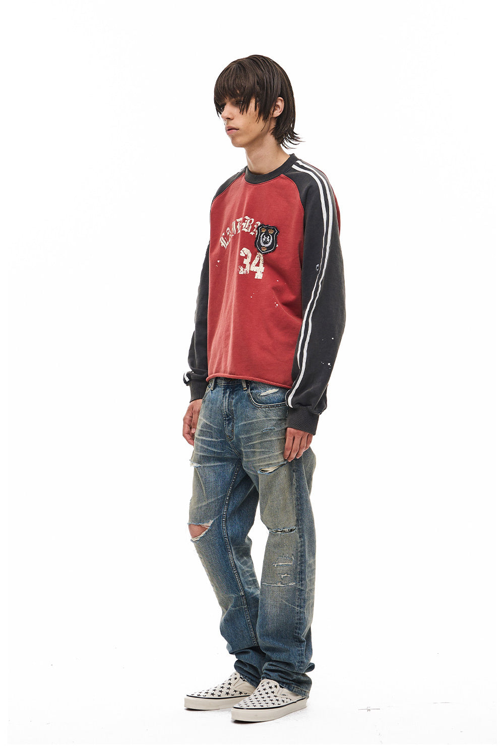 Wash-Finished Sweatshirt with Printed Badge Sweatshirt