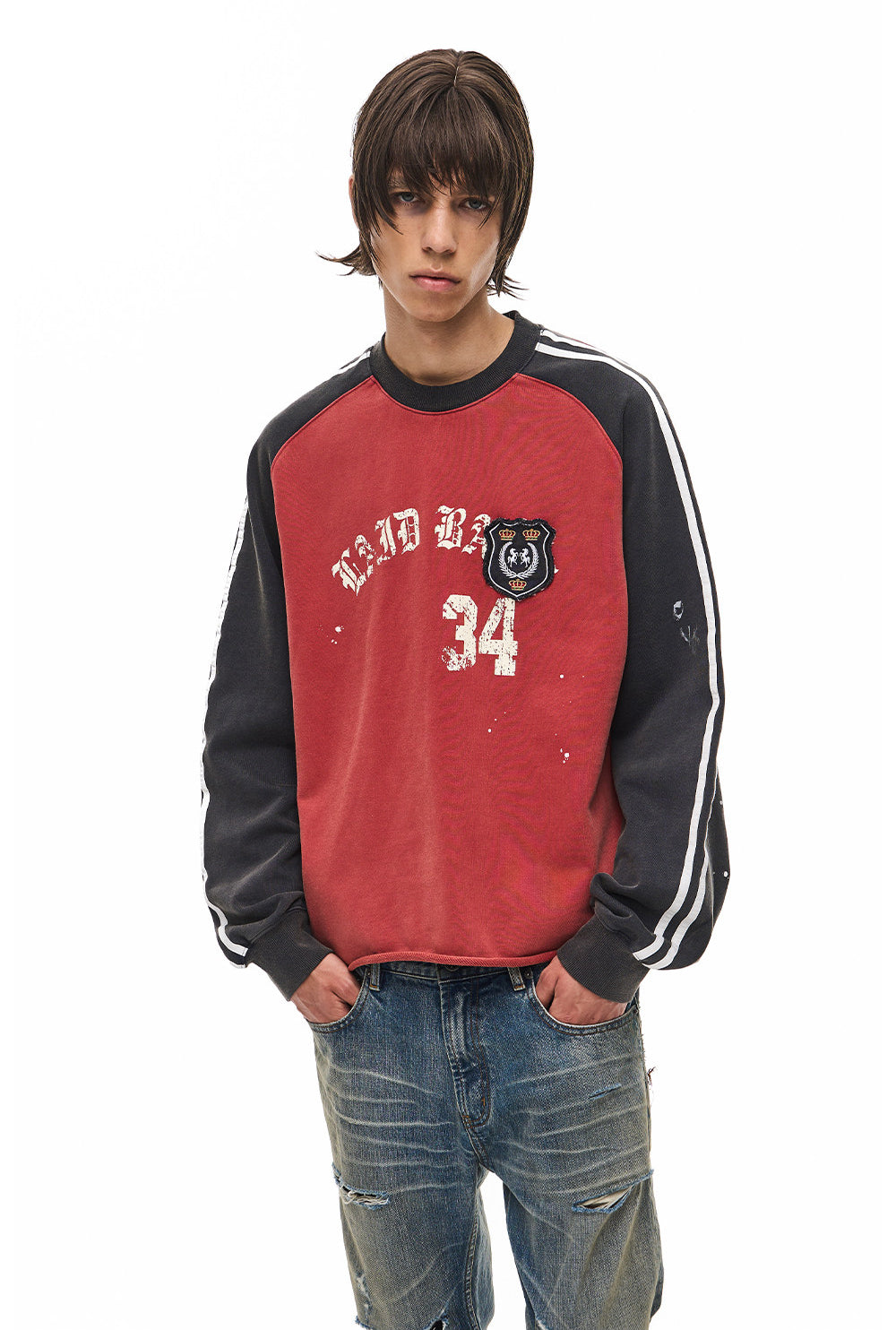 Wash-Finished Sweatshirt with Printed Badge Sweatshirt