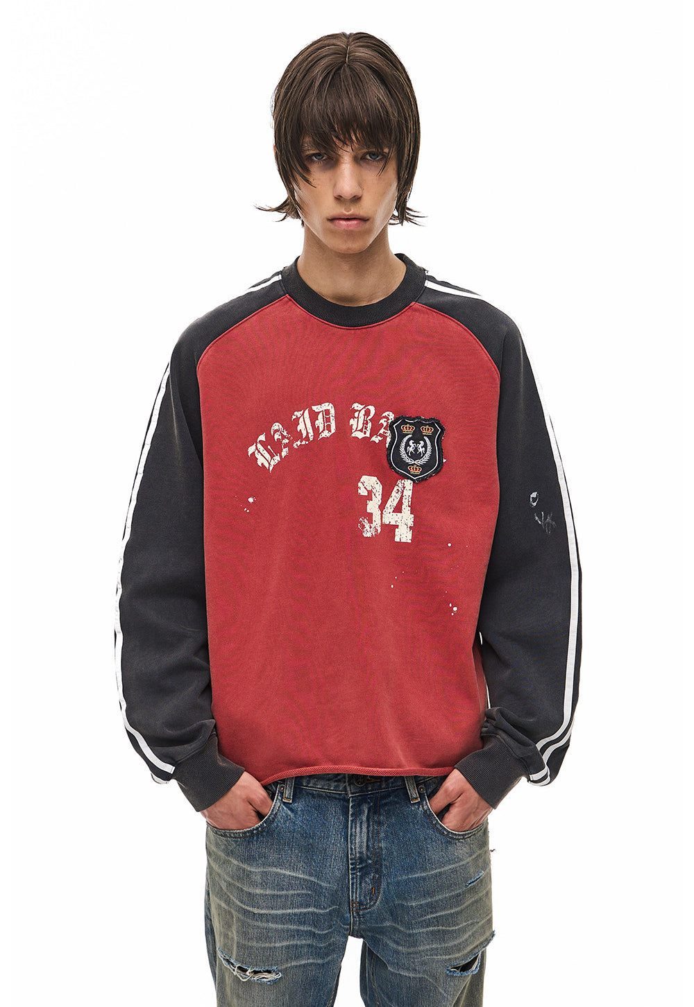 Wash-Finished Sweatshirt with Printed Badge Sweatshirt