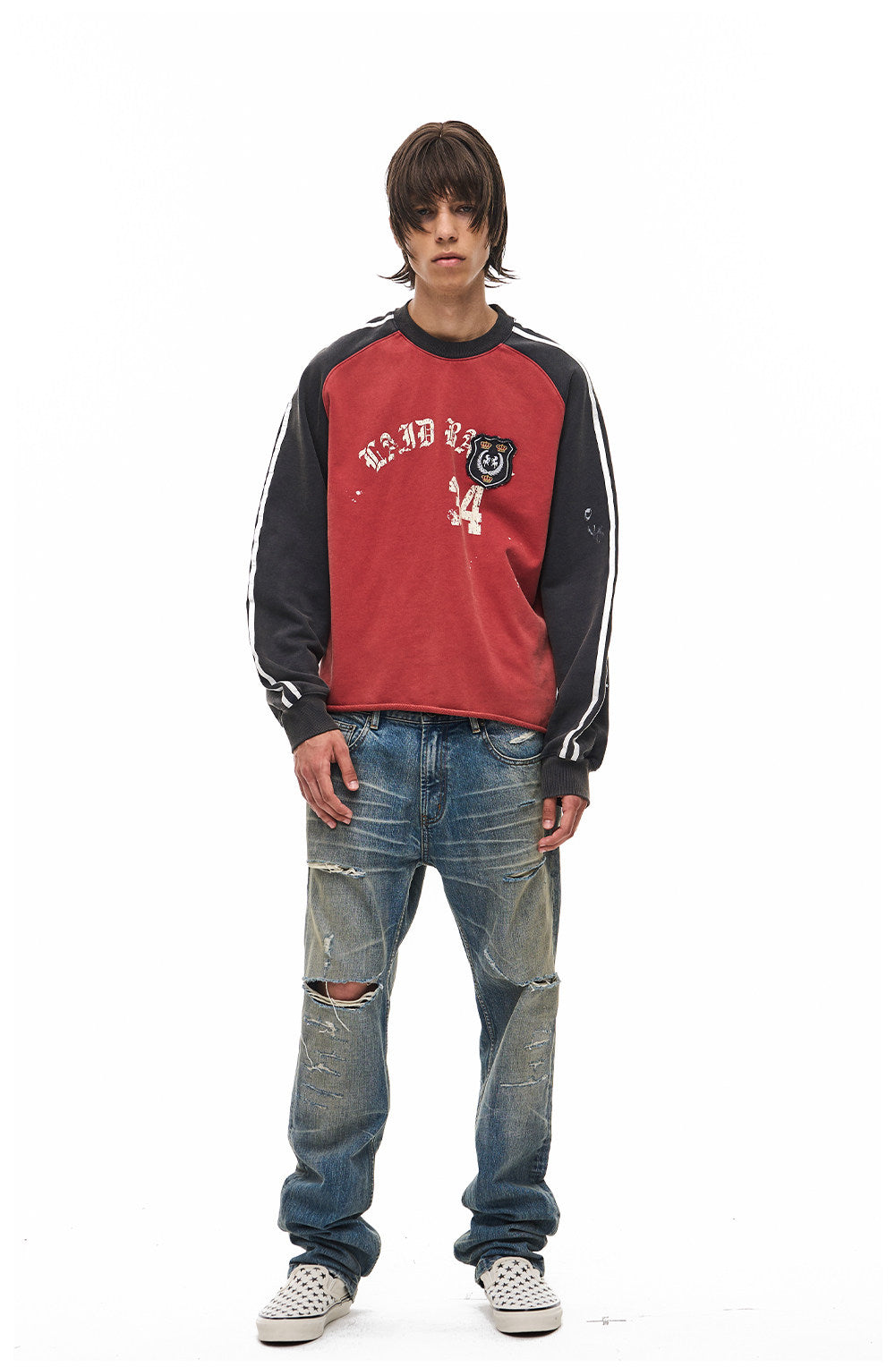 Wash-Finished Sweatshirt with Printed Badge Sweatshirt