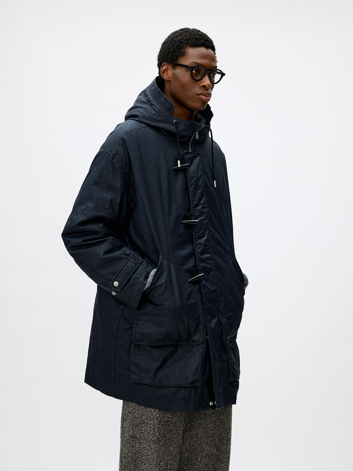 Hooded Toggle Button Coat