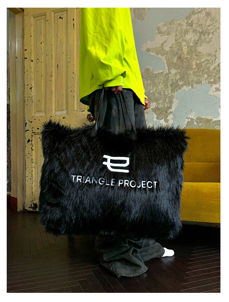 Embroidered Imitation Fur Shoulder Tote Large Bag