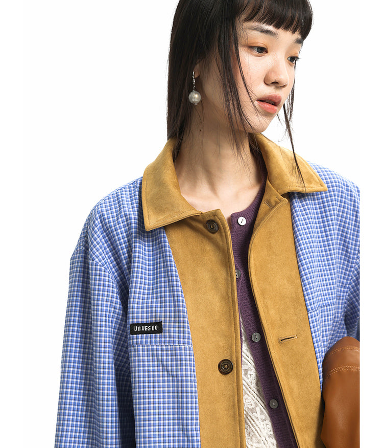 Reversible Checked Pattern 3D Embroidery Lapel Jacket