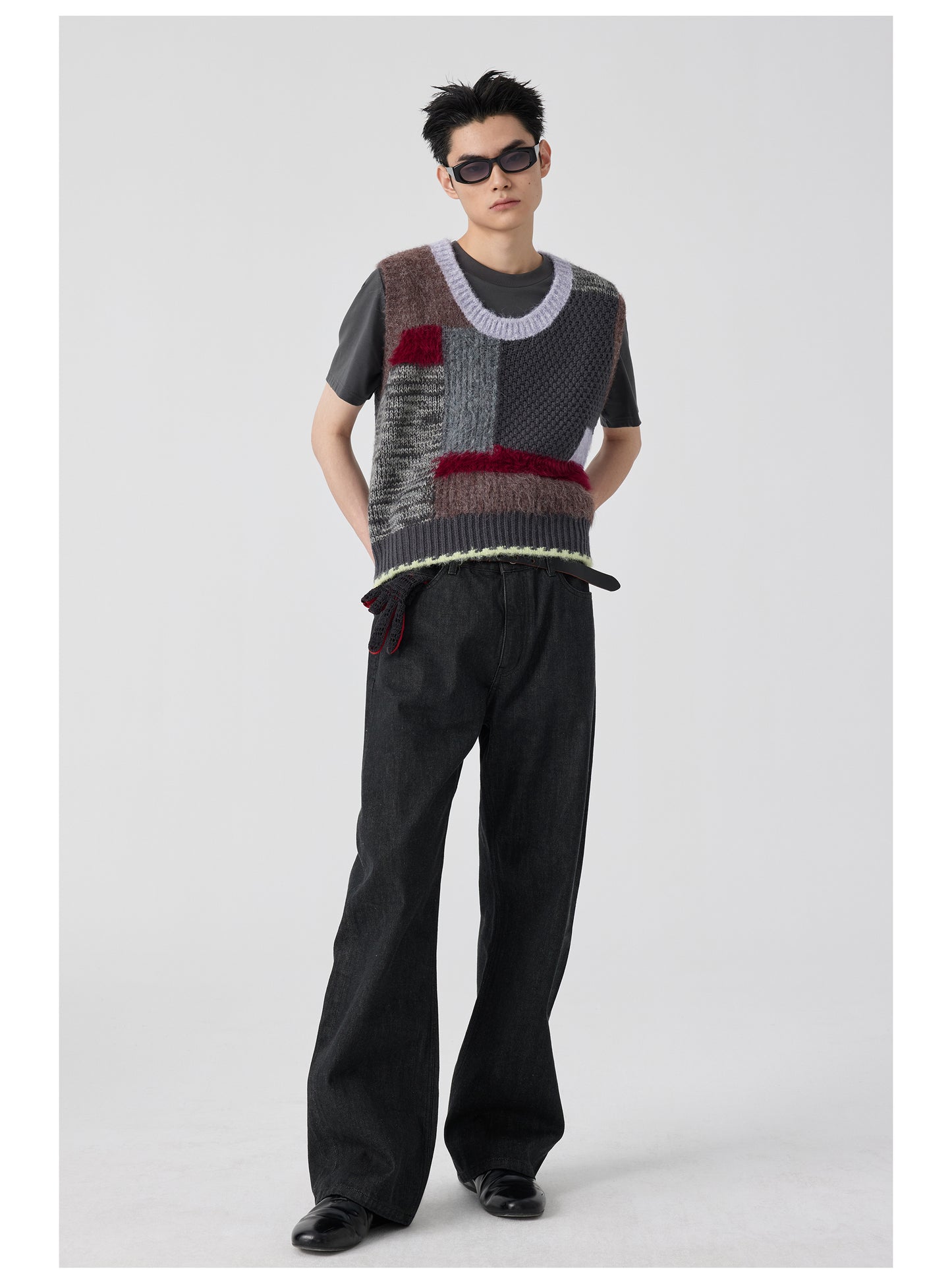 Patchwork Contrast U-Neck Sweater Vest