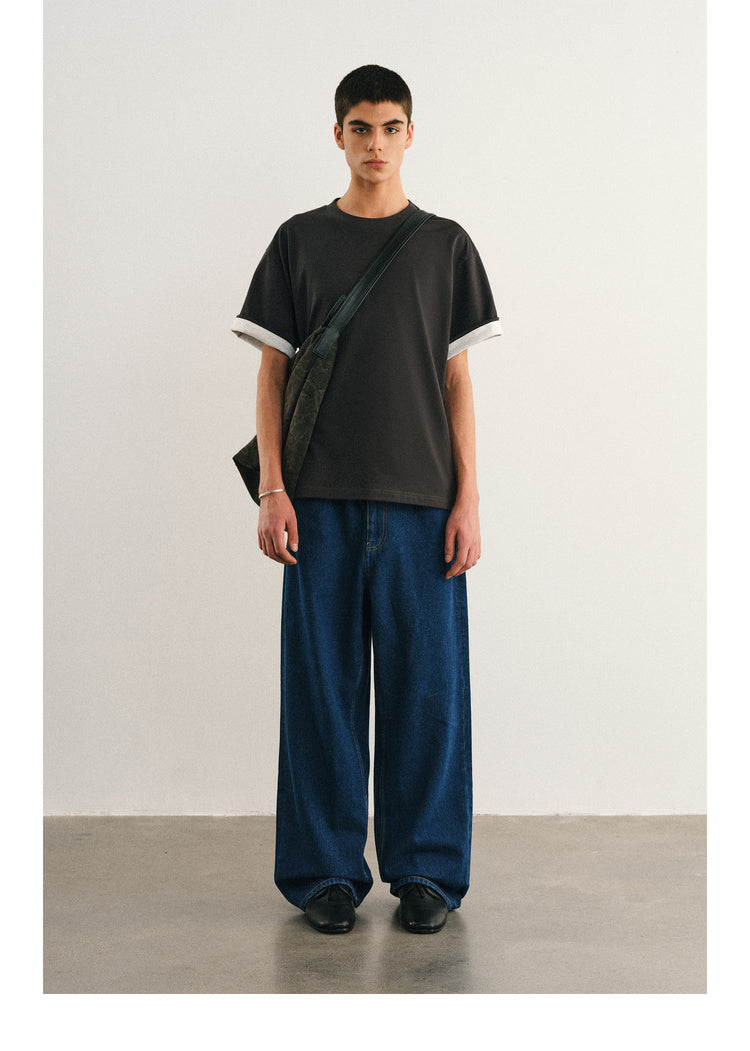 Double layer T-shirt with folded sleeves