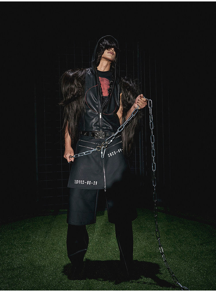 Slogan Print Leather Pants