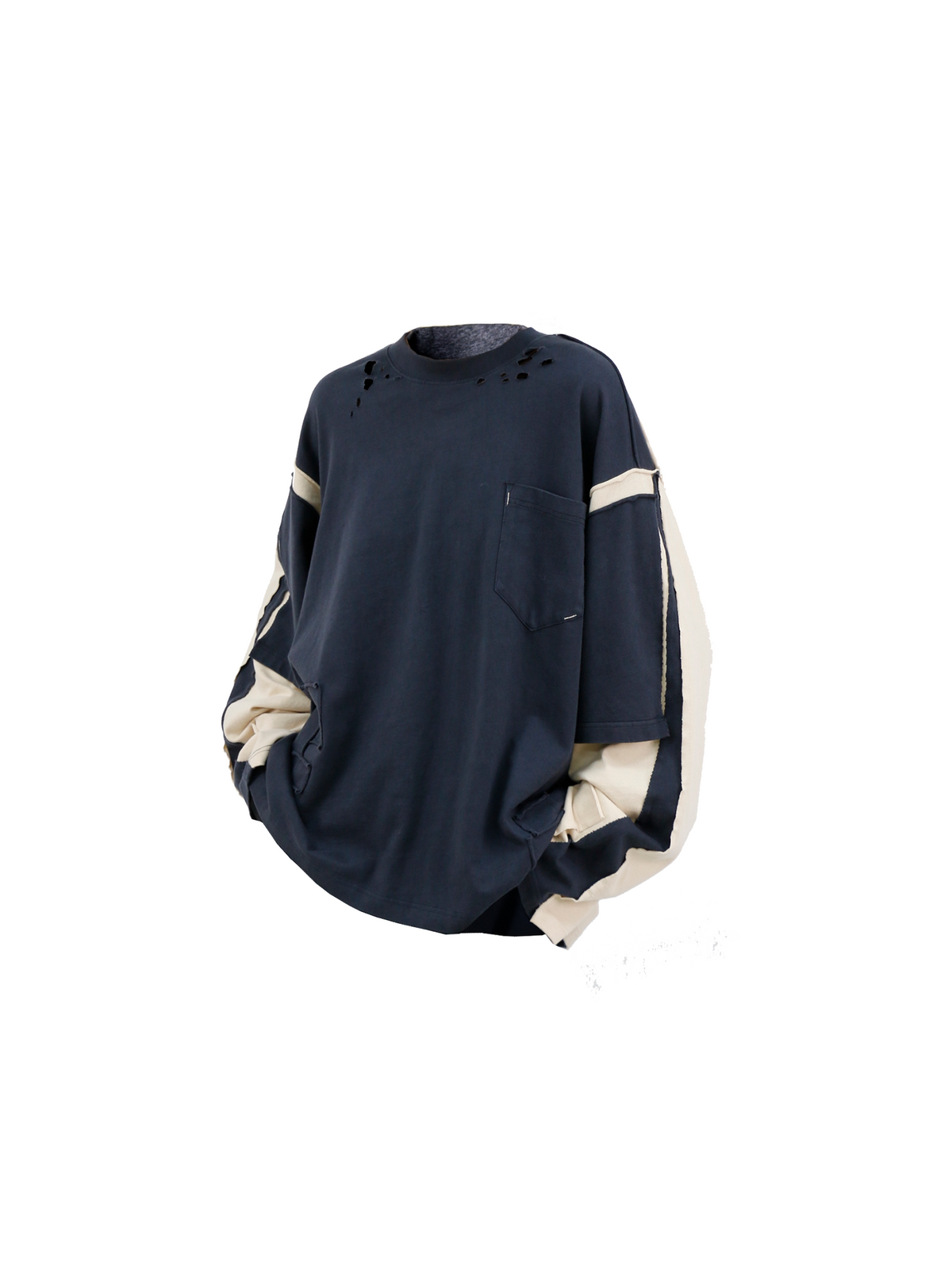 Patchwork Washed Round-Neck Sweatshirt