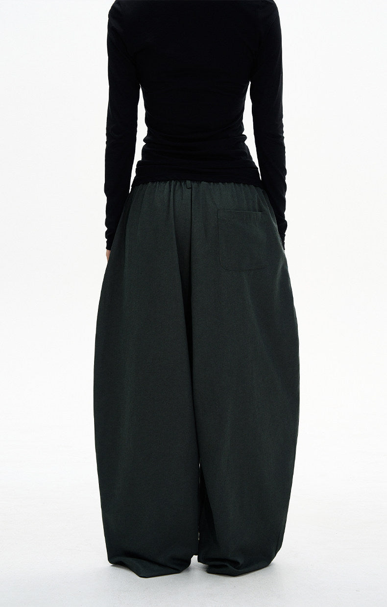 Drawstring Curved Wide-Leg Pants
