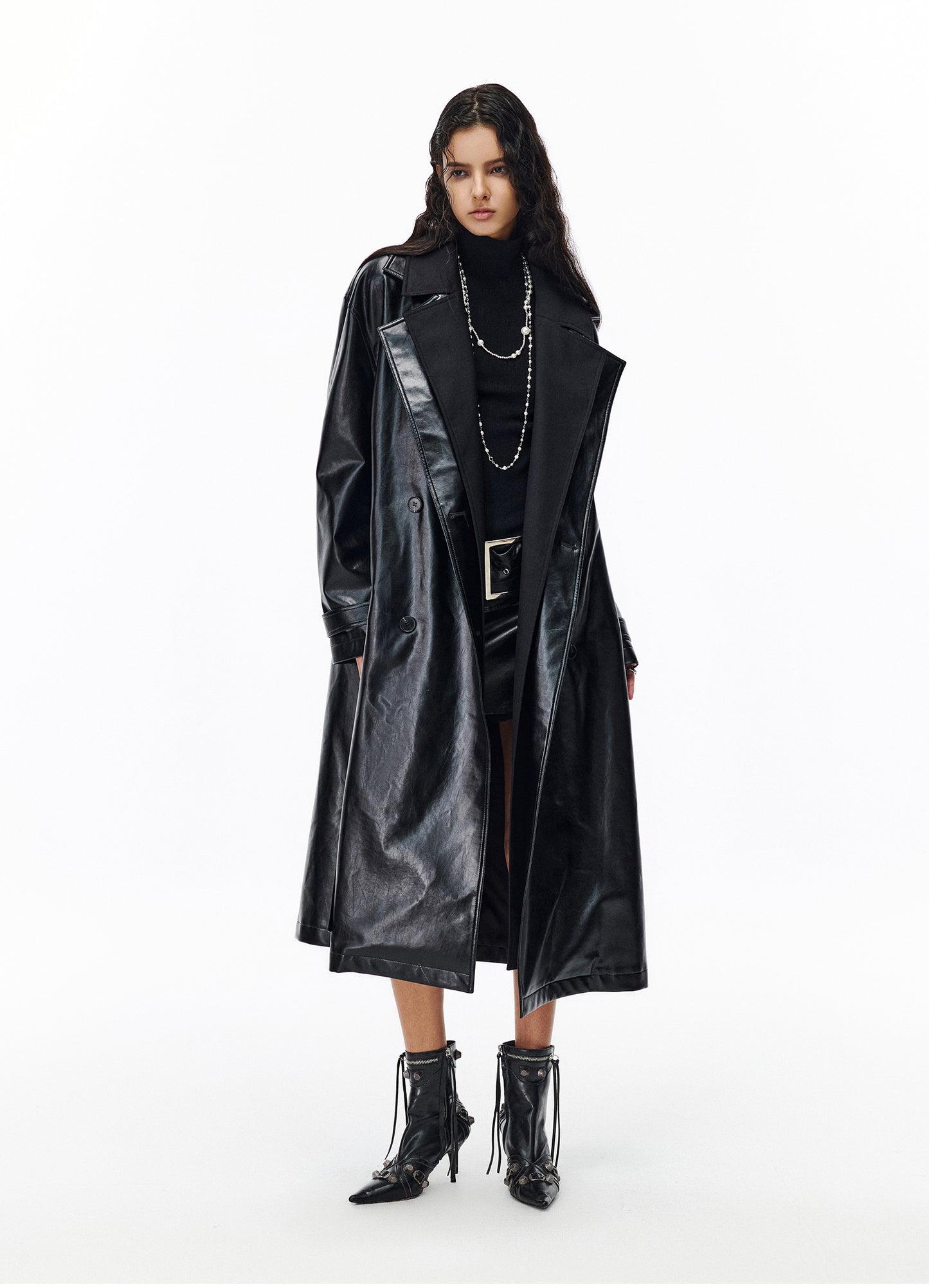 Faux two-piece long coat