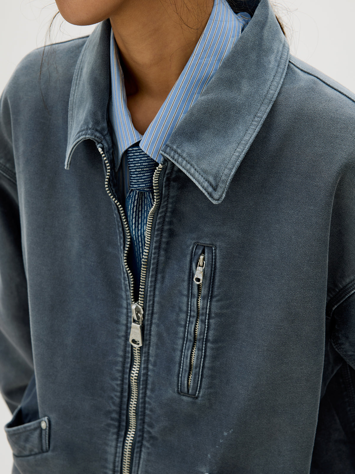 Distressed Zipper Short Jacket