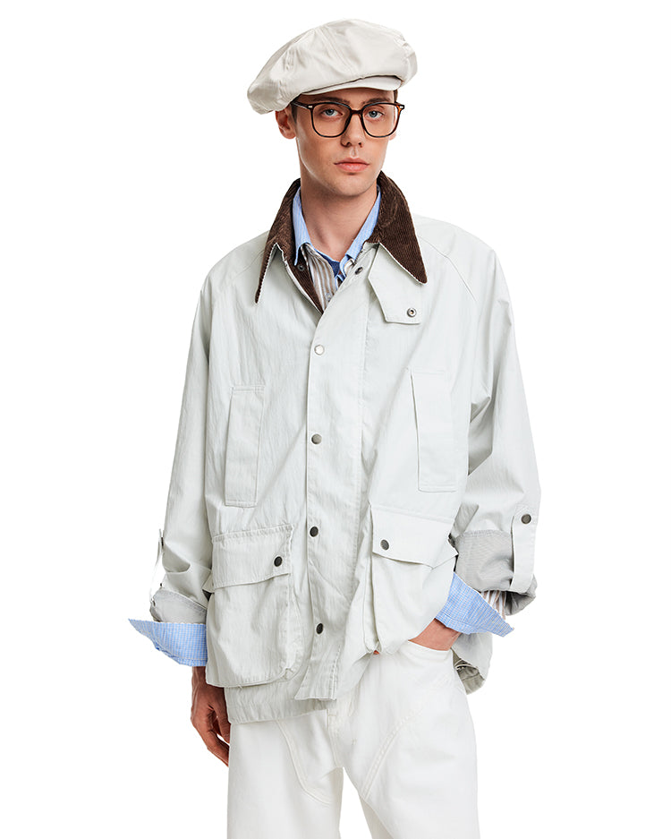 Patchwork Corduroy Collar Jacket