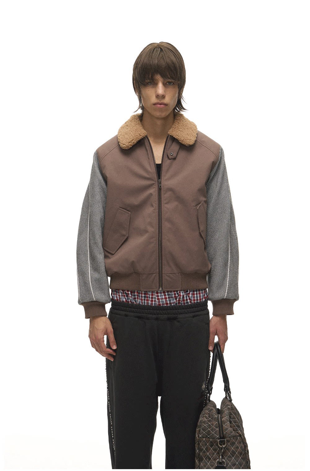 Lambswool Lapel Contrast-Color Sports Jacket