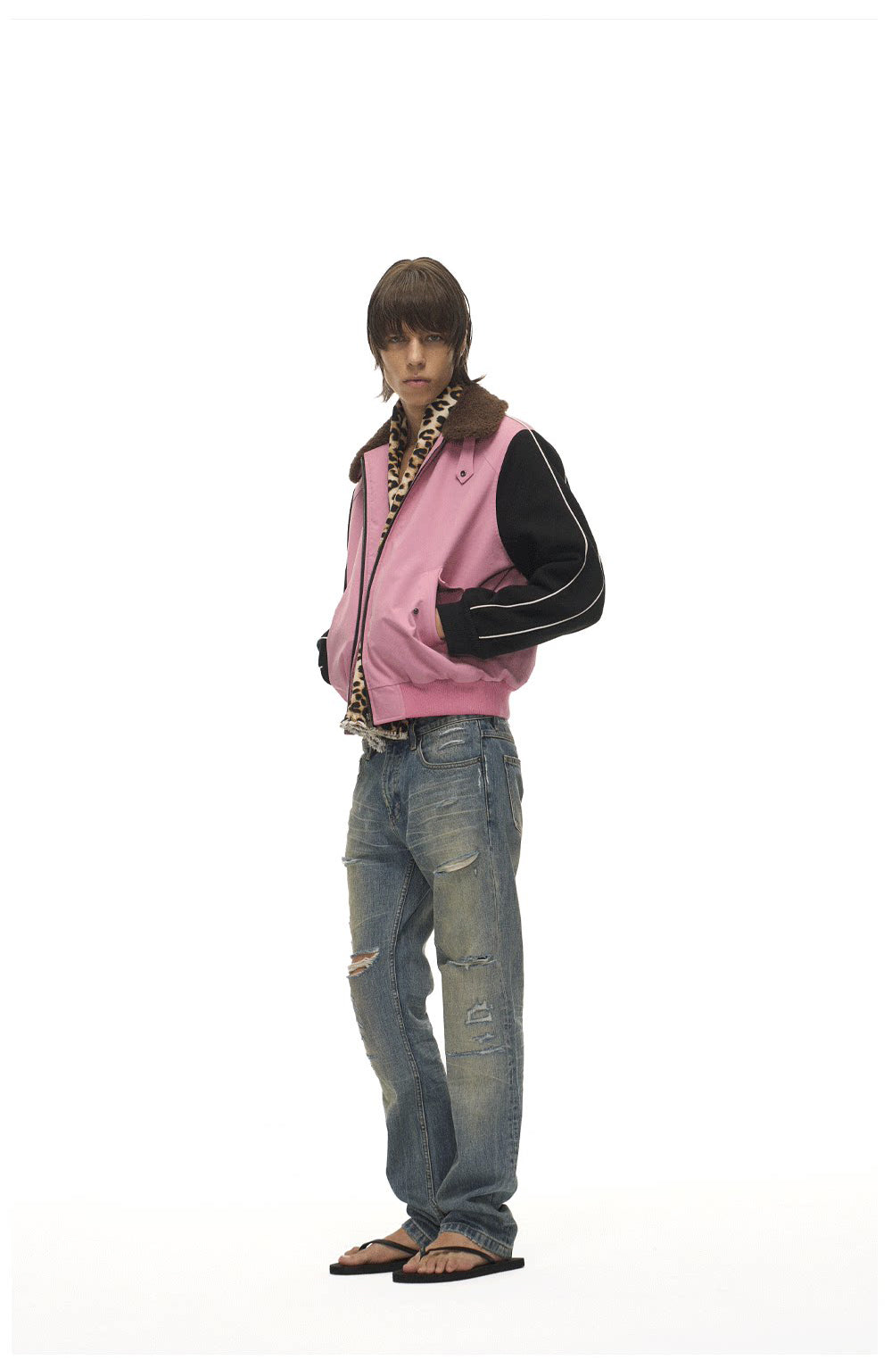 Lambswool Lapel Contrast-Color Sports Jacket