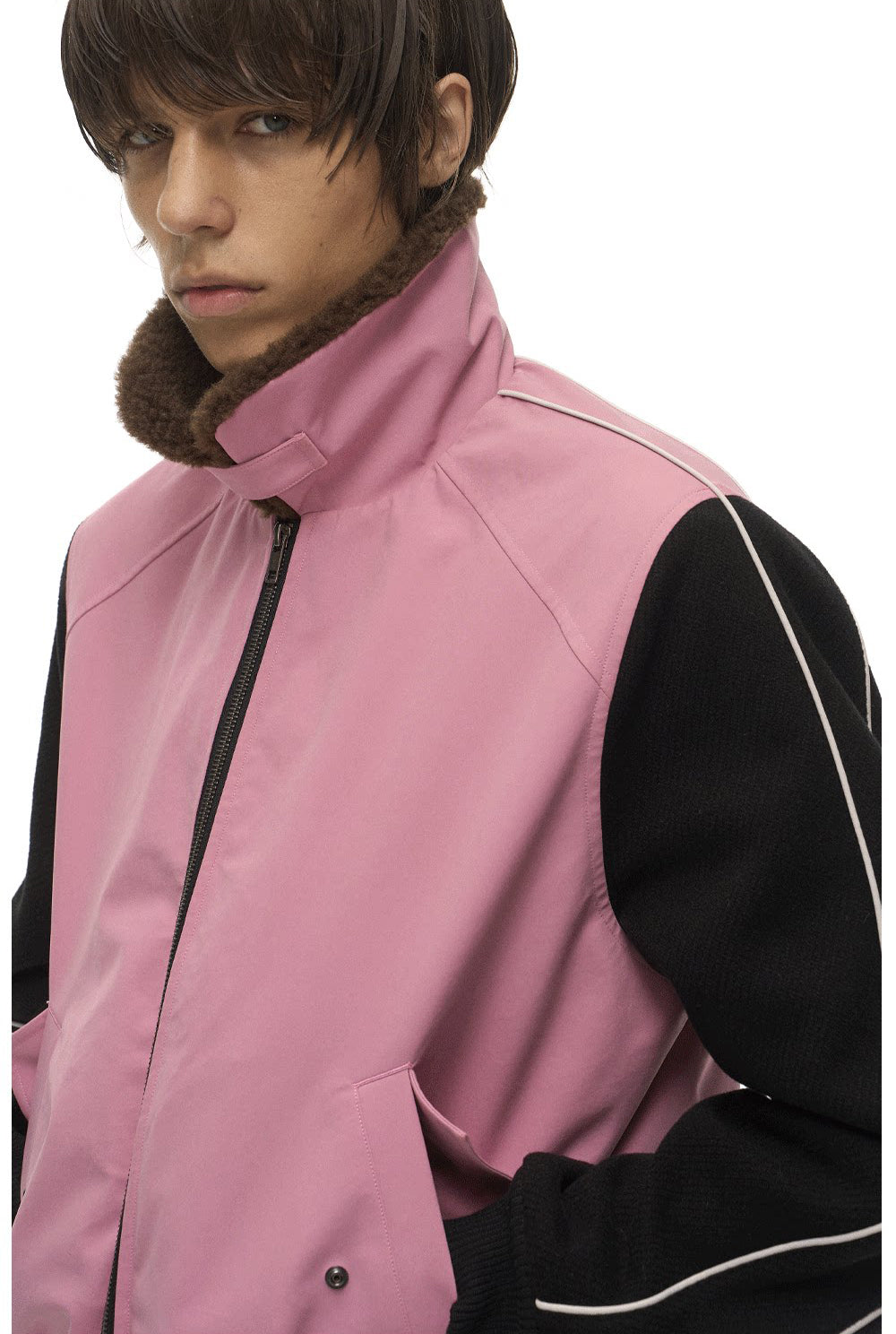 Lambswool Lapel Contrast-Color Sports Jacket