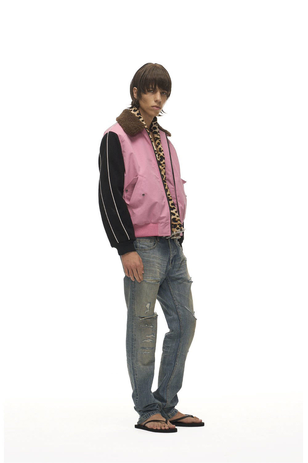 Lambswool Lapel Contrast-Color Sports Jacket